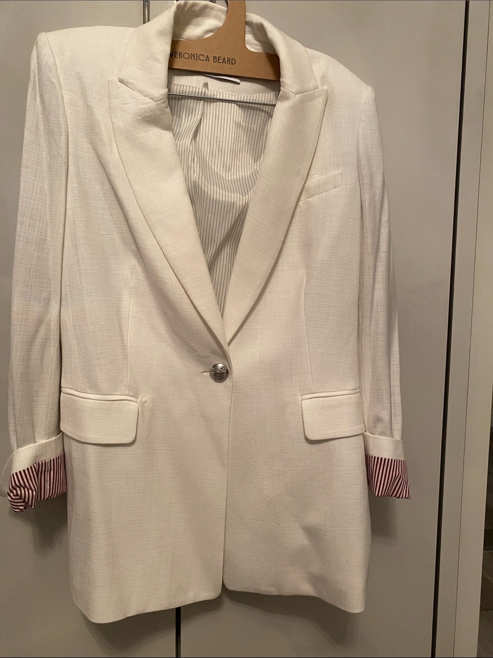 Veronica Beard Battista Dickey Jacket Off-White  Striped Cuff Detail size 6 - Picture 2 of 5